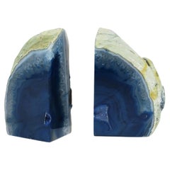 Blue Agate Onyx Bookends or Decorative Objects, Pair