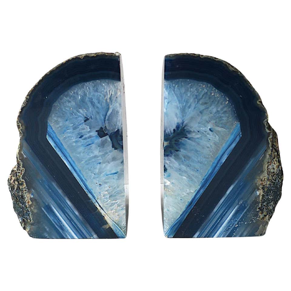 Pair of Blue Geode Bookends For Sale at 1stDibs