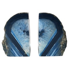 Blue Agate Onyx Bookends or Decorative Objects, Pair