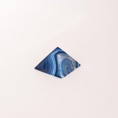 Blue Agate Paperweight - Precious Stone Desk Accessory - Minimal Sculpture 1980s