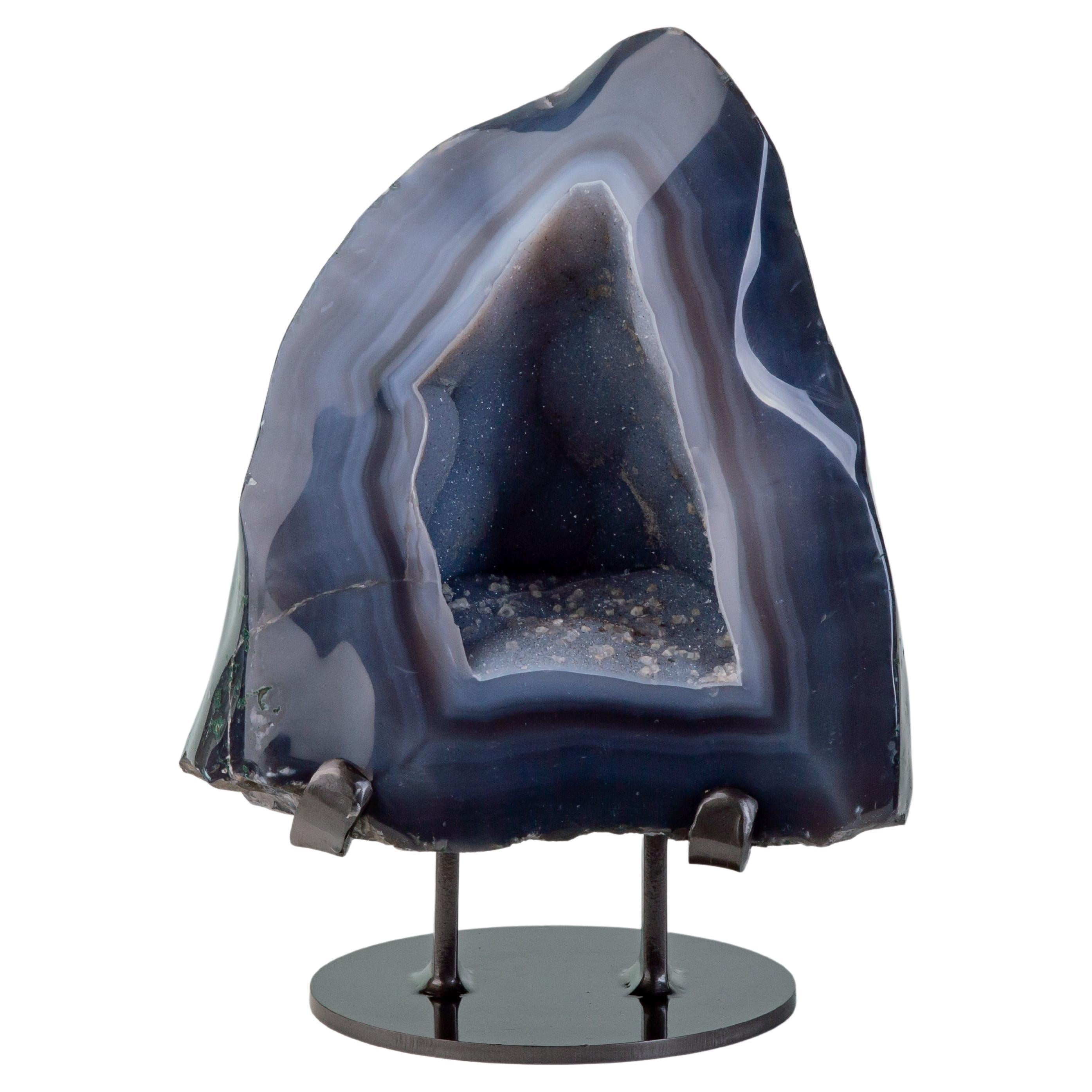 Blue Agate Pyramidal Cave Formation with Druze For Sale