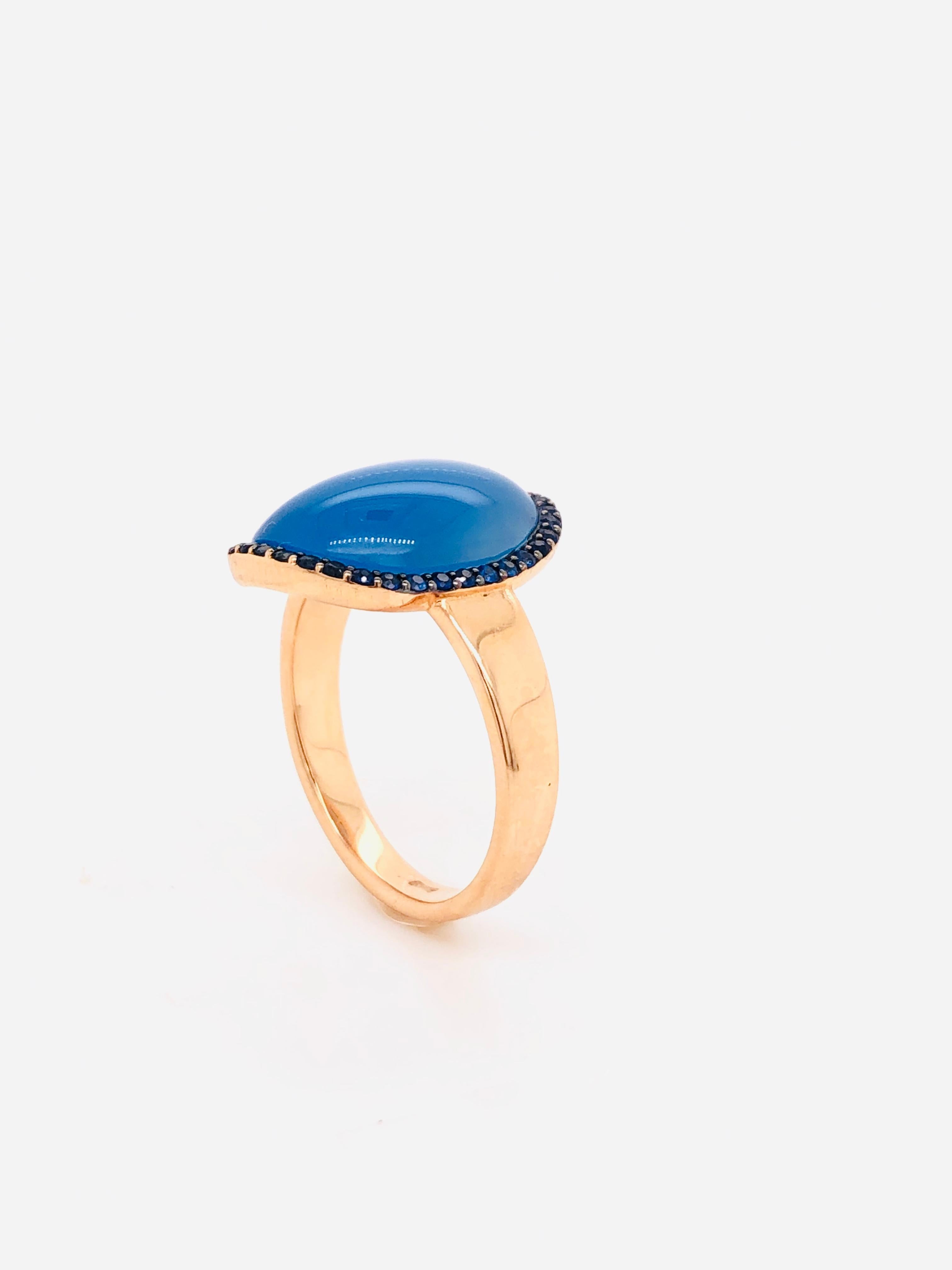 Blue Agate Ring Blue Sapphire Rose Gold 18 Karat For Sale 3