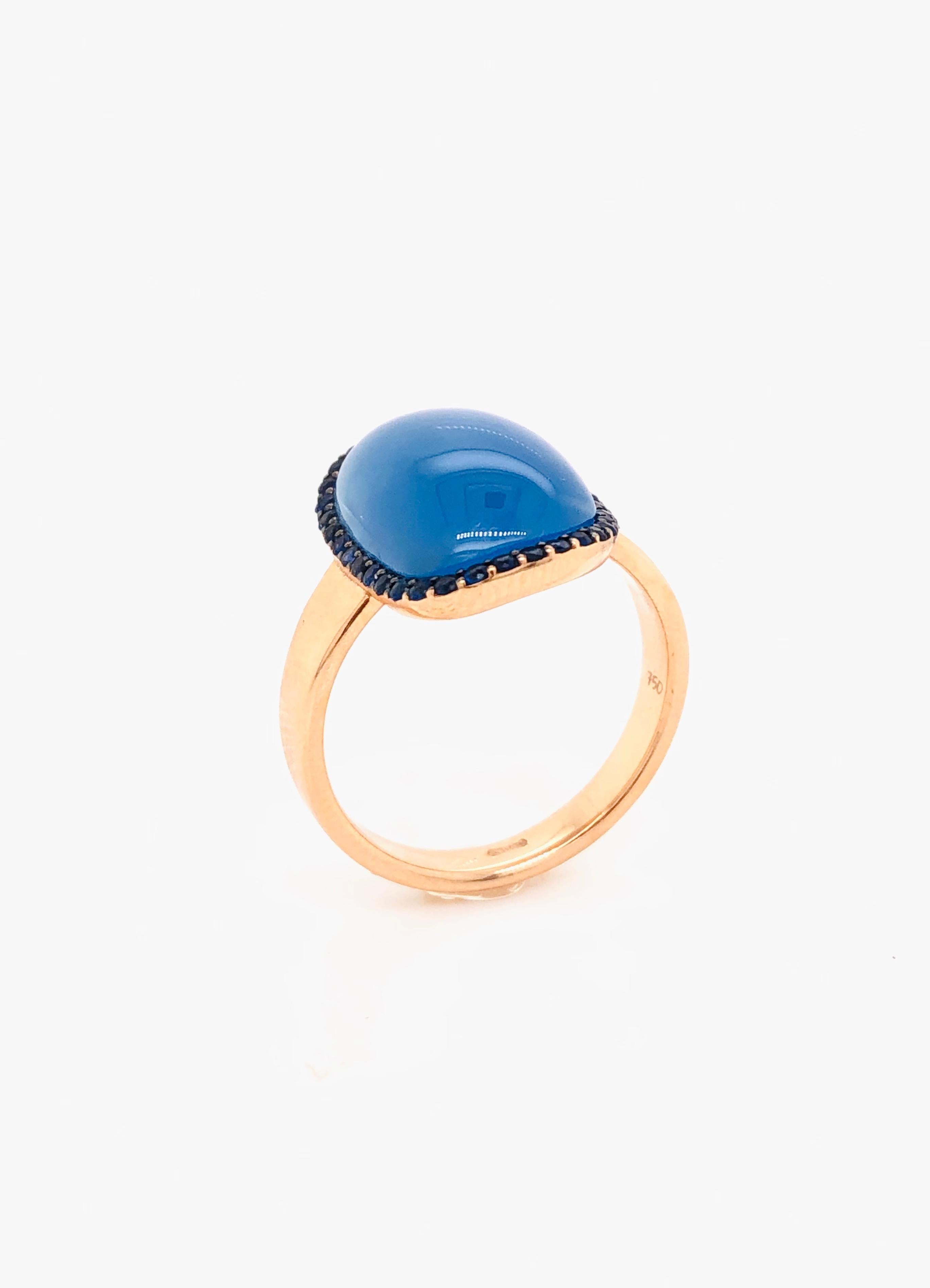 Blauer Achat Ring Blauer Saphir Rose Gold 18 Karat (Zeitgenössisch) im Angebot
