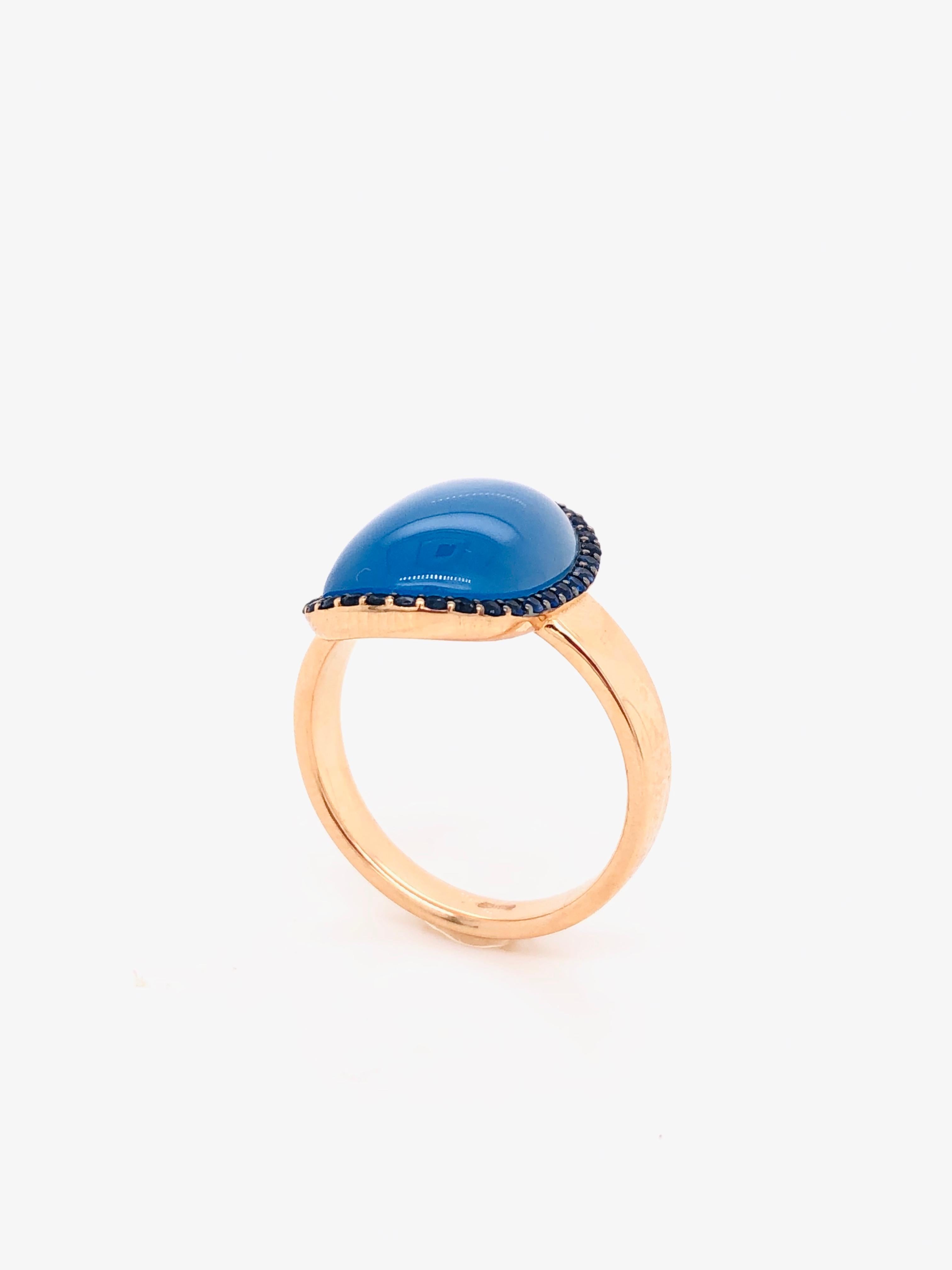 Blue Agate Ring Blue Sapphire Rose Gold 18 Karat For Sale 2