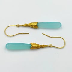 Blue Agate Silver Gold Plate 24 K Contemporary Modern Design Dangle Earrings