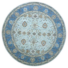 Blue Agra Shah Abbas Flower Design Hand Knotted All Wool Round Rug 8'11" x 9'0"