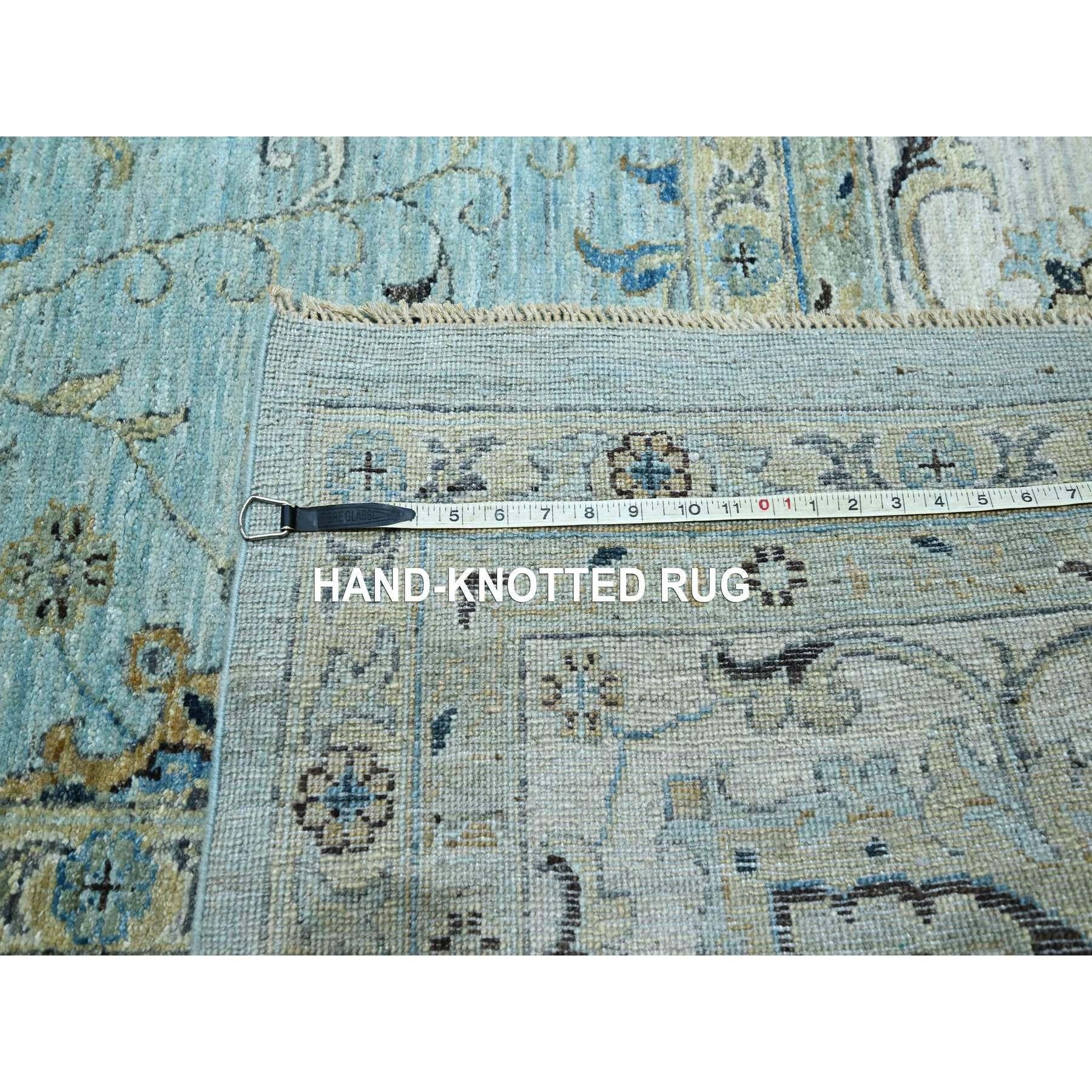 Tapis bleu Agra Shah Abbas à motif de vignes de fleurs noué à la main 12'2