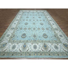 Blue Agra Shah Abbas Flower Vines Design Hand Knotted All Wool Rug 12'2" x 15'3"