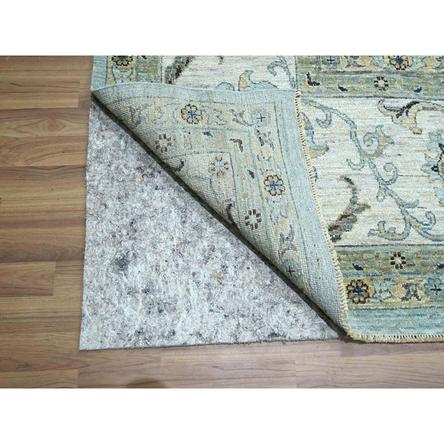 Noué à la main Tapis bleu Agra Shah Abbas à motif de vignes de fleurs noué à la main 12'2
