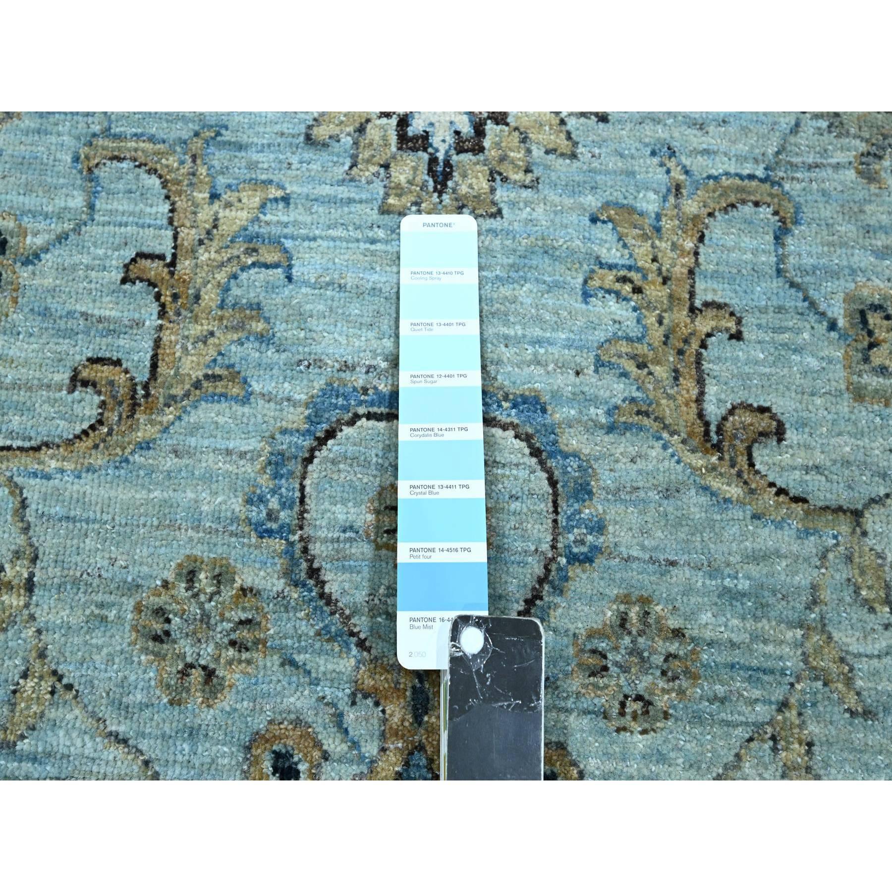 Laine Tapis bleu Agra Shah Abbas à motif de vignes de fleurs noué à la main 12'2