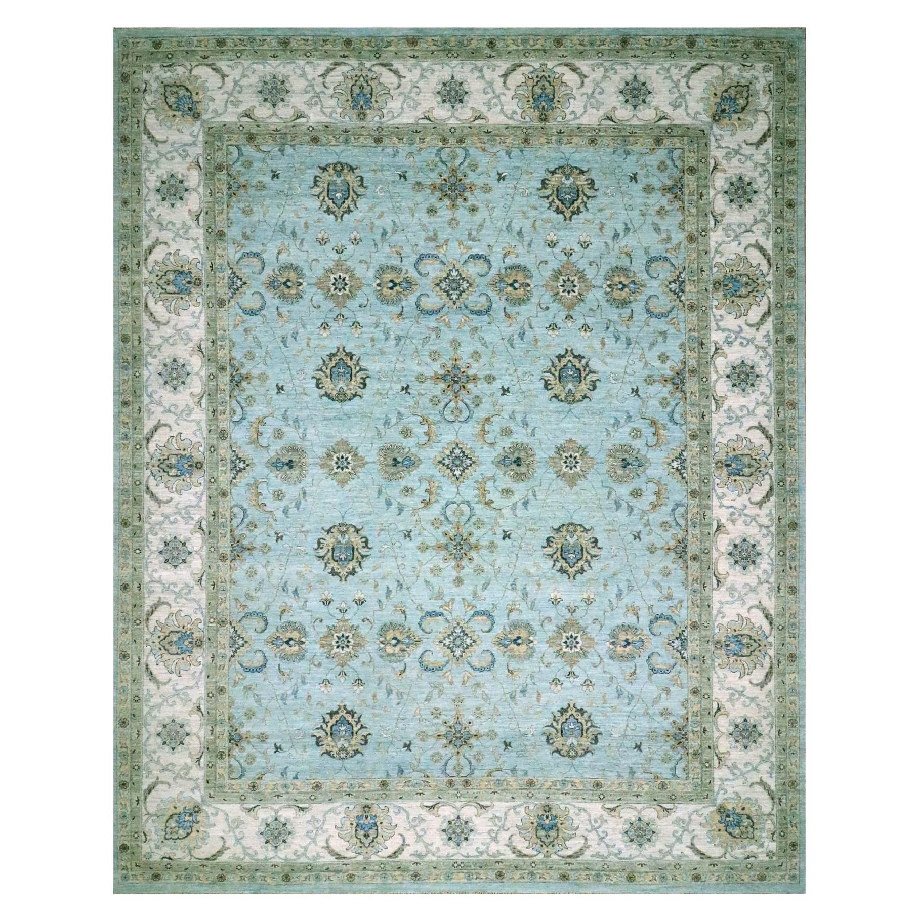 Blue Agra Shah Abbas Flower Vines Design Tappeto di lana annodato a mano 12'2" x 15'3"