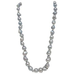 Blue Akoya Baroque Pearl Necklace with Gold Clasp