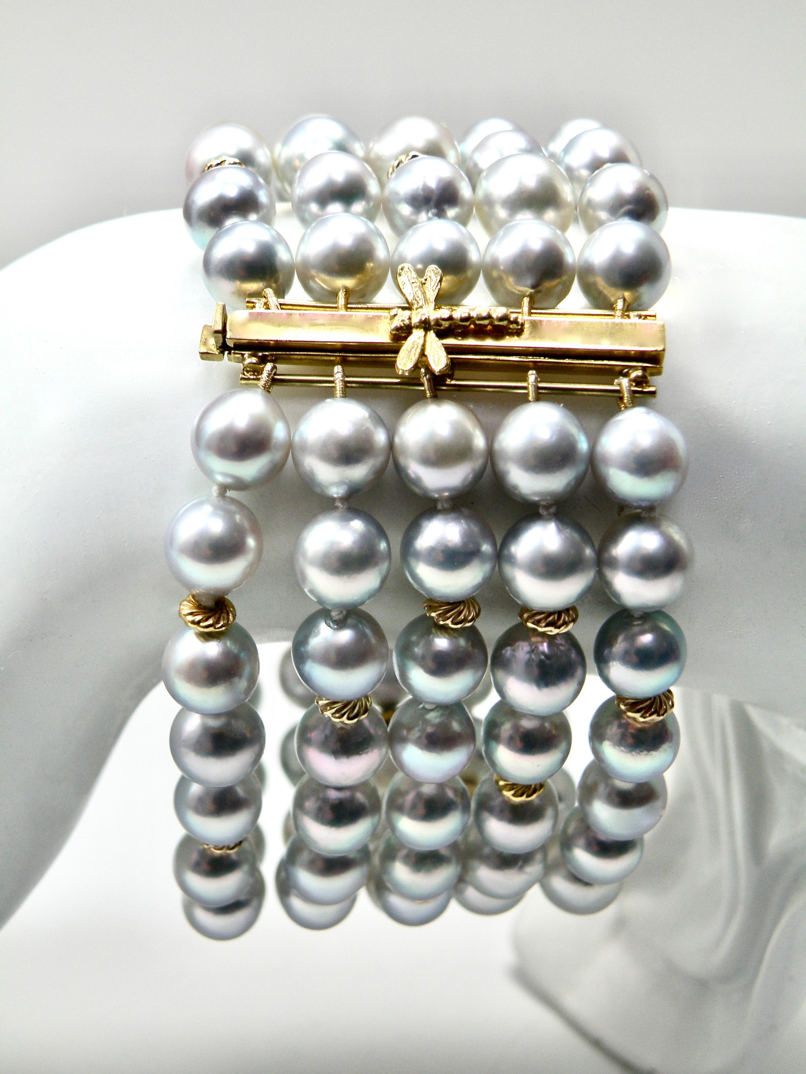 Blue  Akoya Pearl Bracelet In New Condition In Cohasset, MA