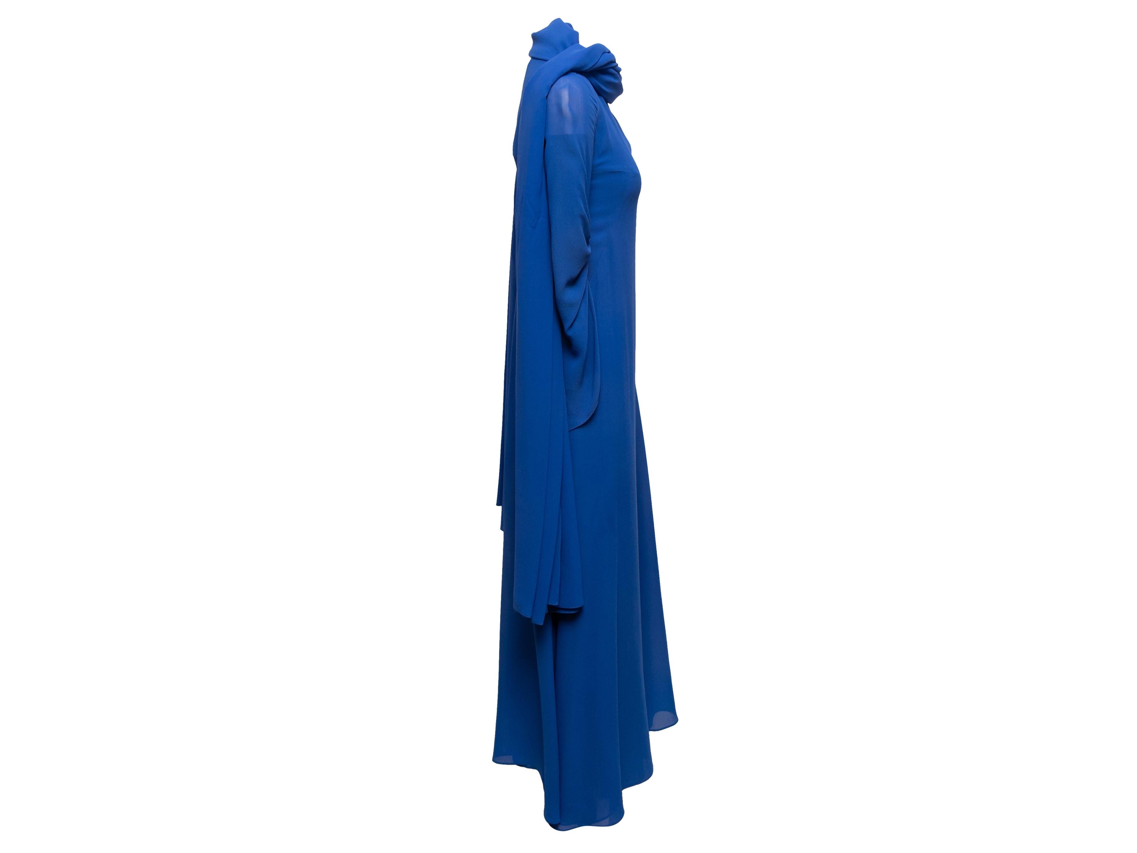 Blue Akris Long Sleeve Silk Gown Size US 8 In Good Condition For Sale In New York, NY