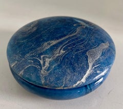 Blue Alabaster Box with Sliding Attached Round Lid