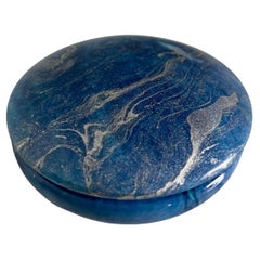 Blue Alabaster Box with Sliding Attached Round Lid