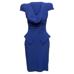 Blaues Alexander McQueen Schößchenkleid mit Schößchen Größe IT 40