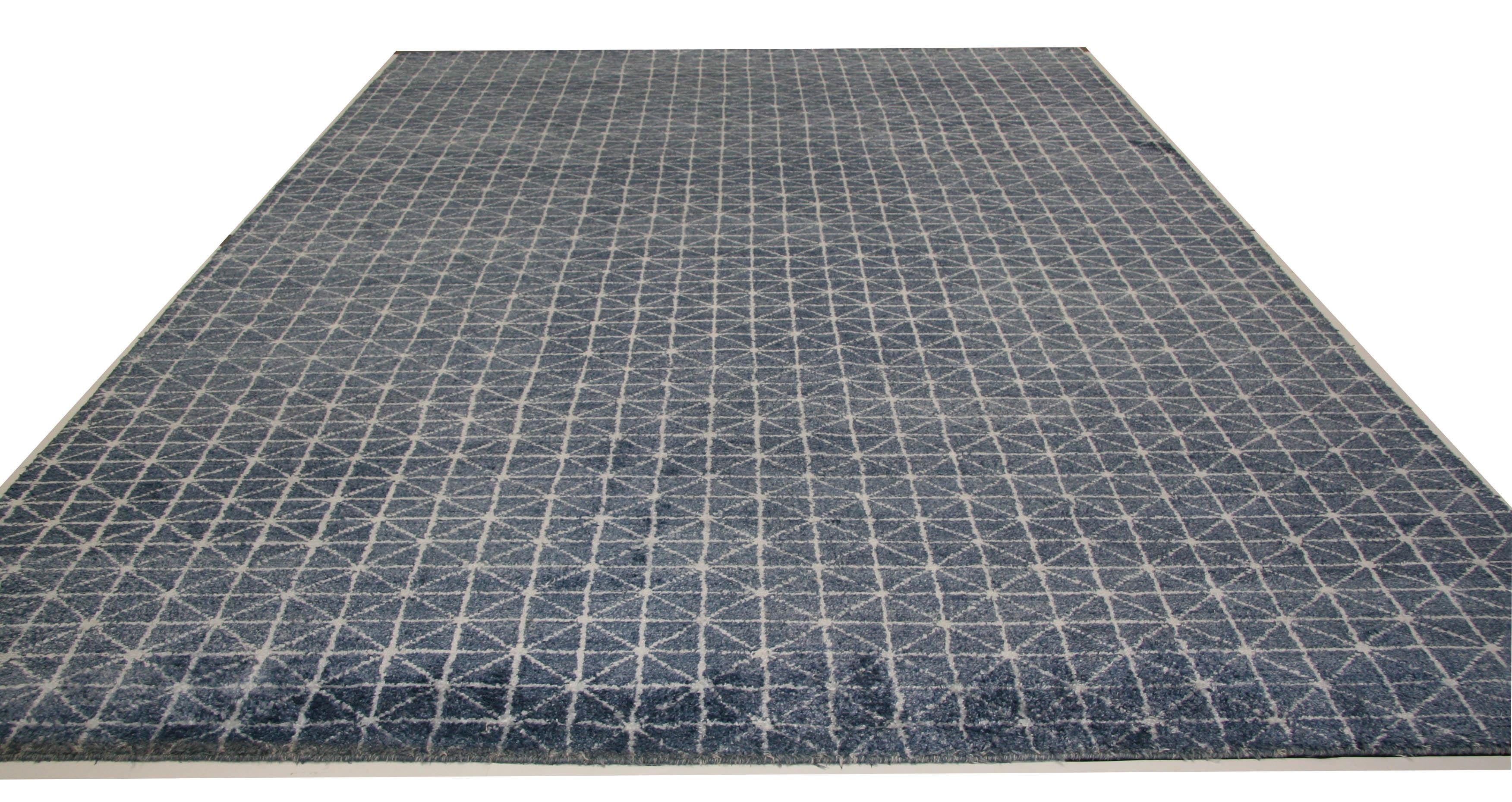 Hand-Knotted Blue All-over Design Contemporary Rug For Sale