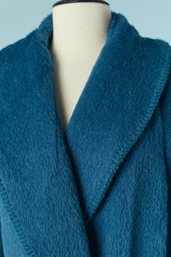 Blue alpaca coat with belt Alberta Ferretti