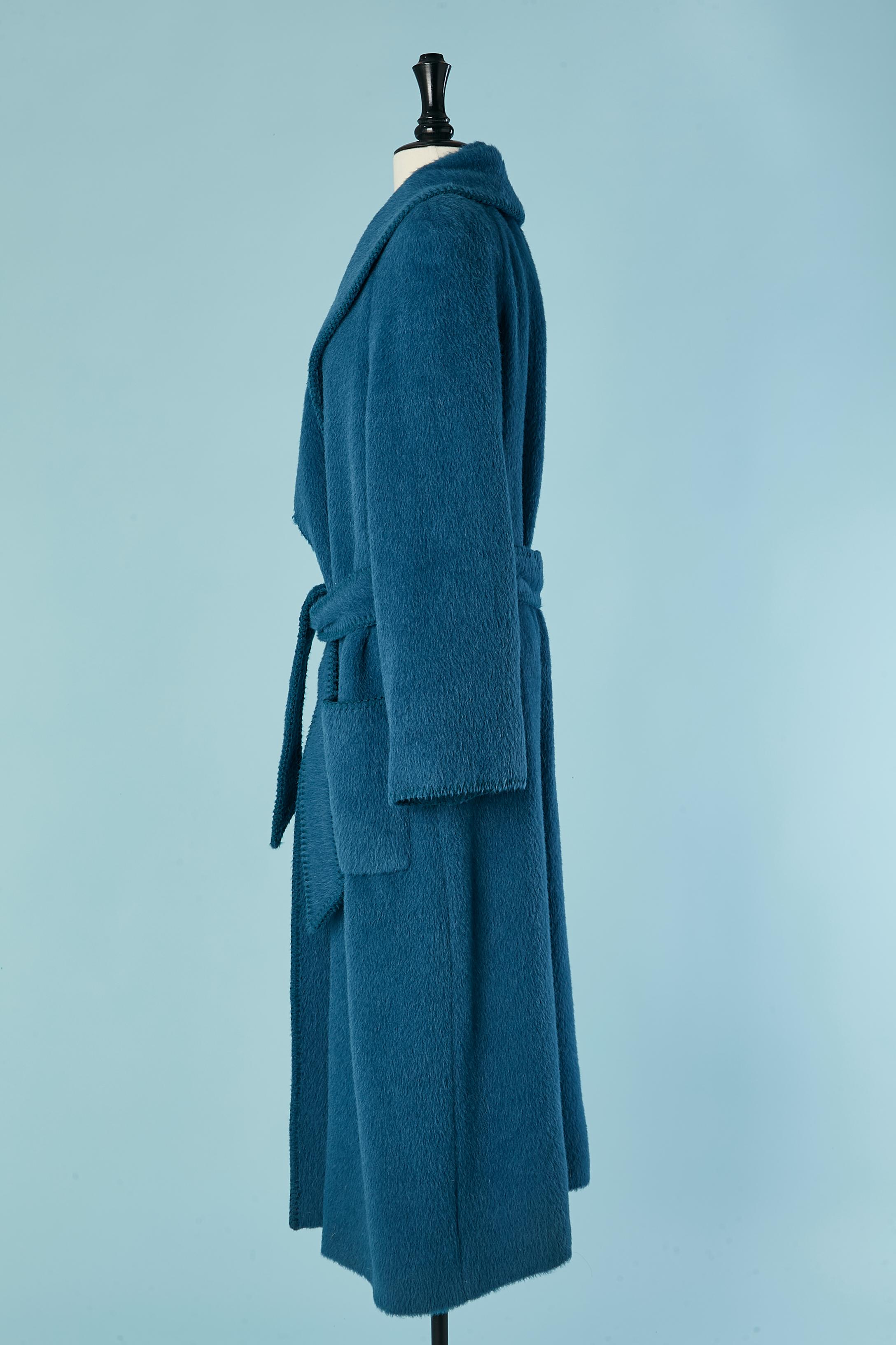 Women's Blue alpaca coat with belt Alberta Ferretti For Sale