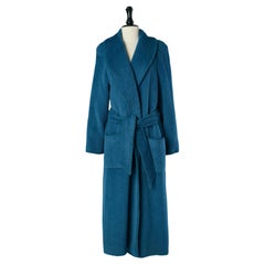 Abrigo de alpaca azul con cinturón Alberta Ferretti