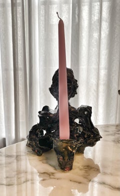 Blue an Multicolor Ceramic Figurine Candle Holder, 21st Century by Mattia Biagi