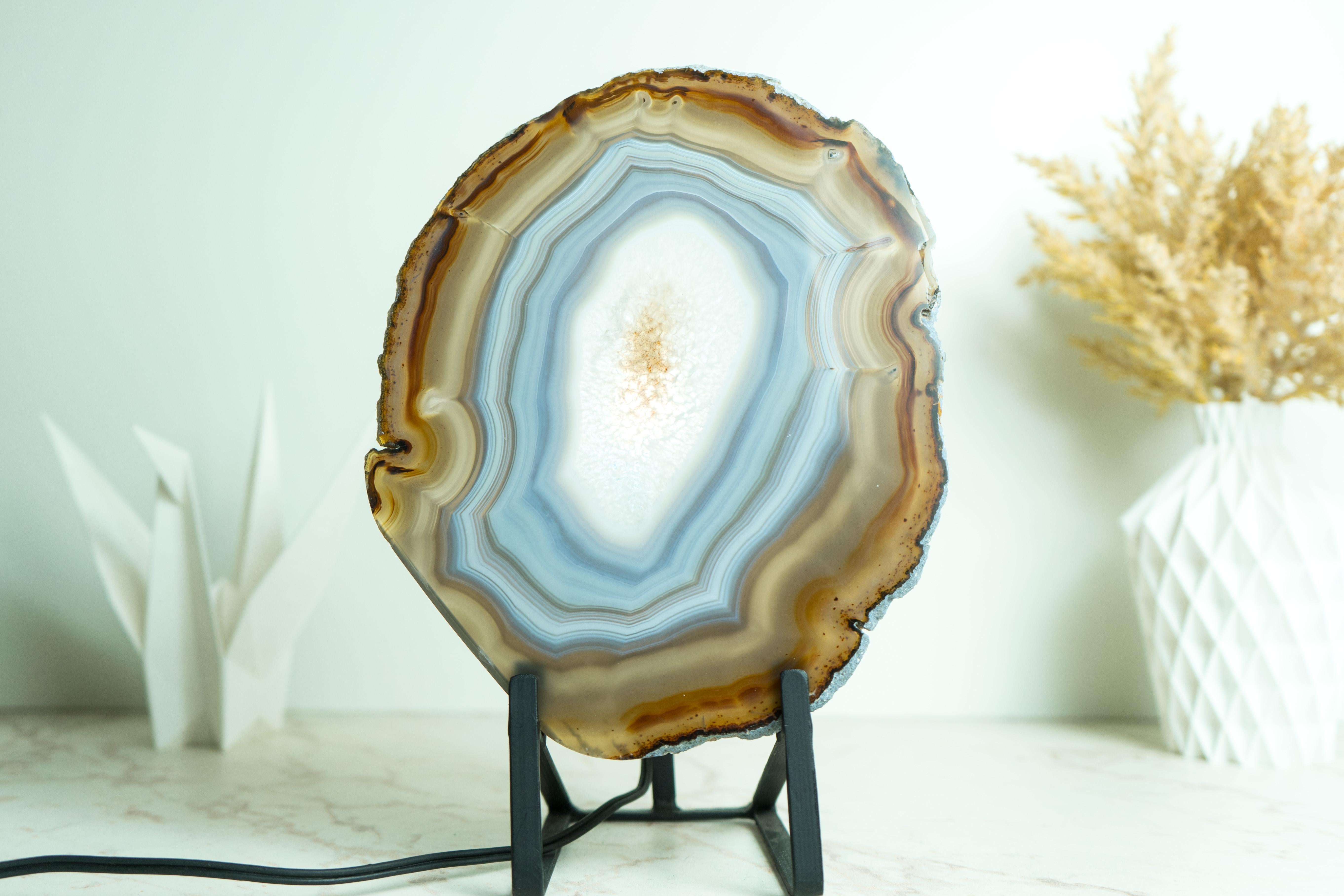 Blue and Amber Agate Slice, Double Sided with Iridescent Effect For Sale 6