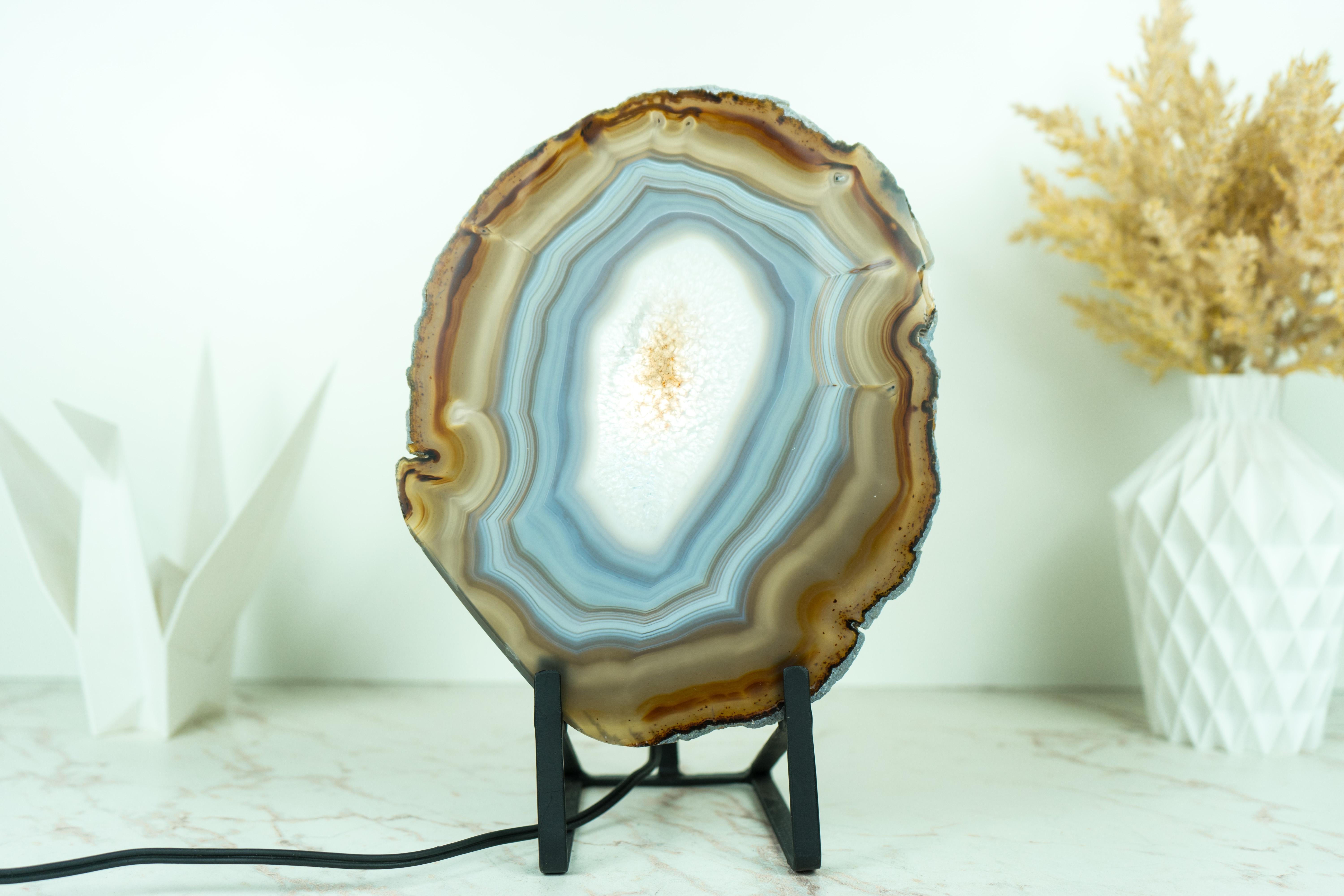 Blue and Amber Agate Slice, Double Sided with Iridescent Effect For Sale 7