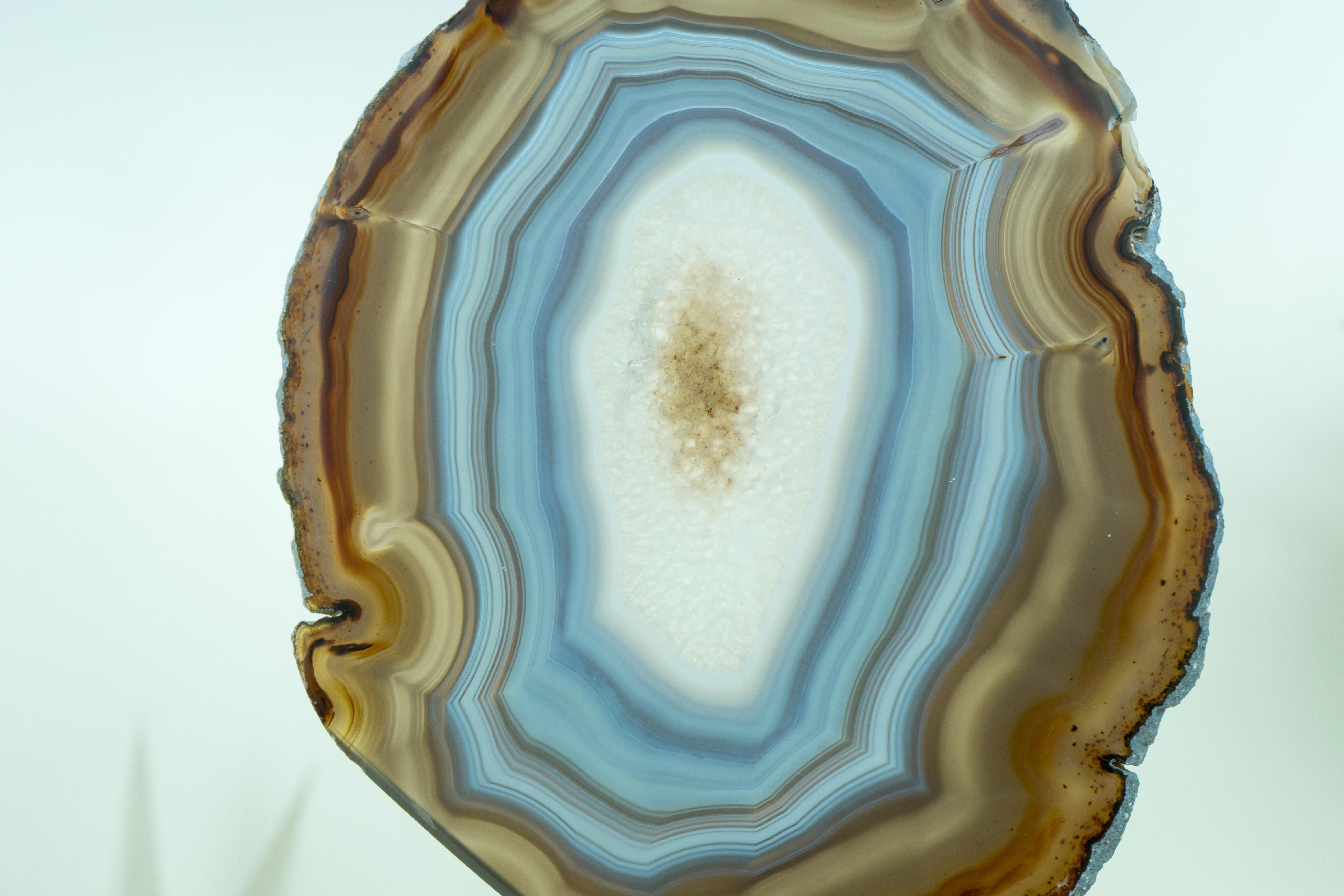 Blue and Amber Agate Slice, Double Sided with Iridescent Effect For Sale 8