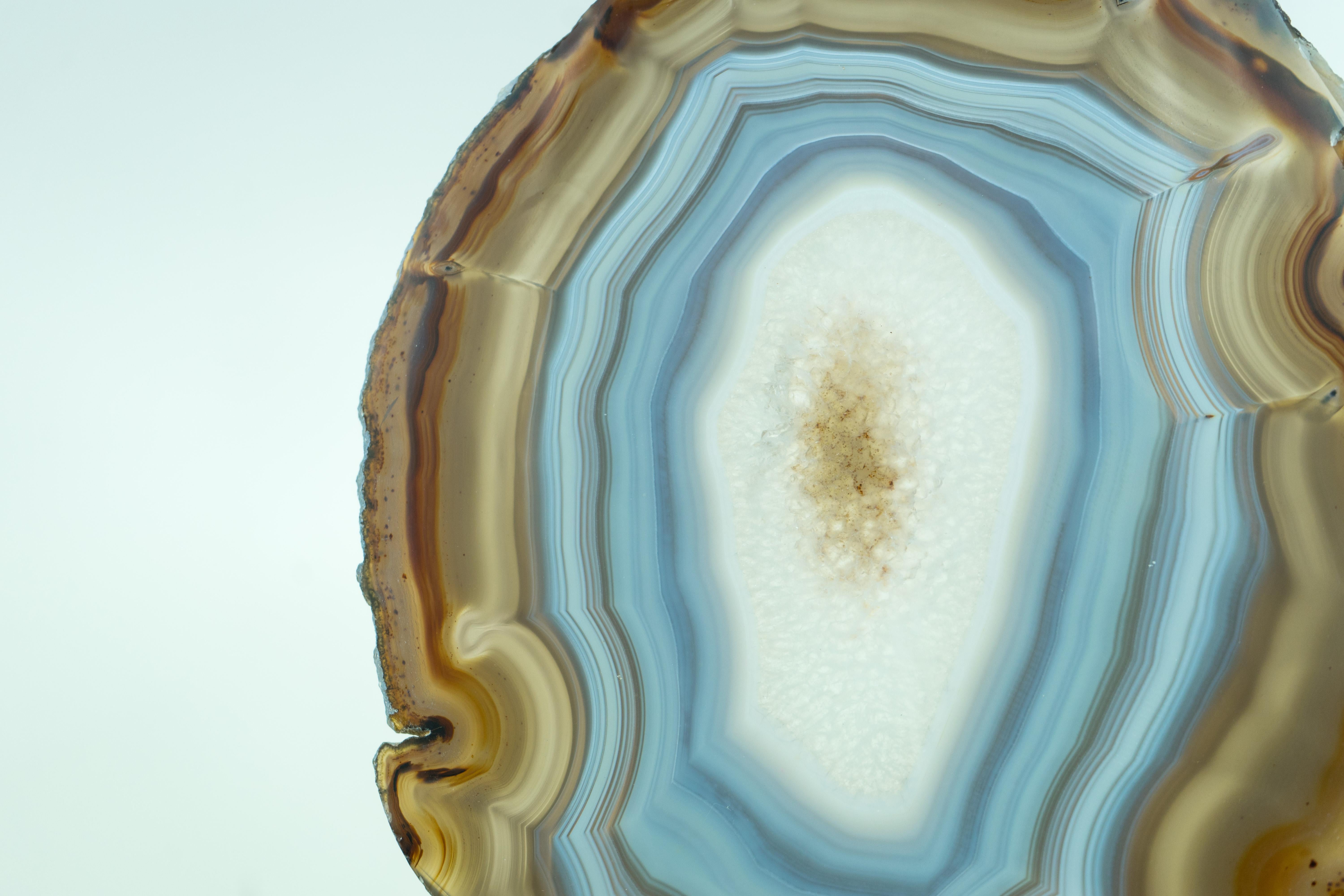 Blue and Amber Agate Slice, Double Sided with Iridescent Effect For Sale 9