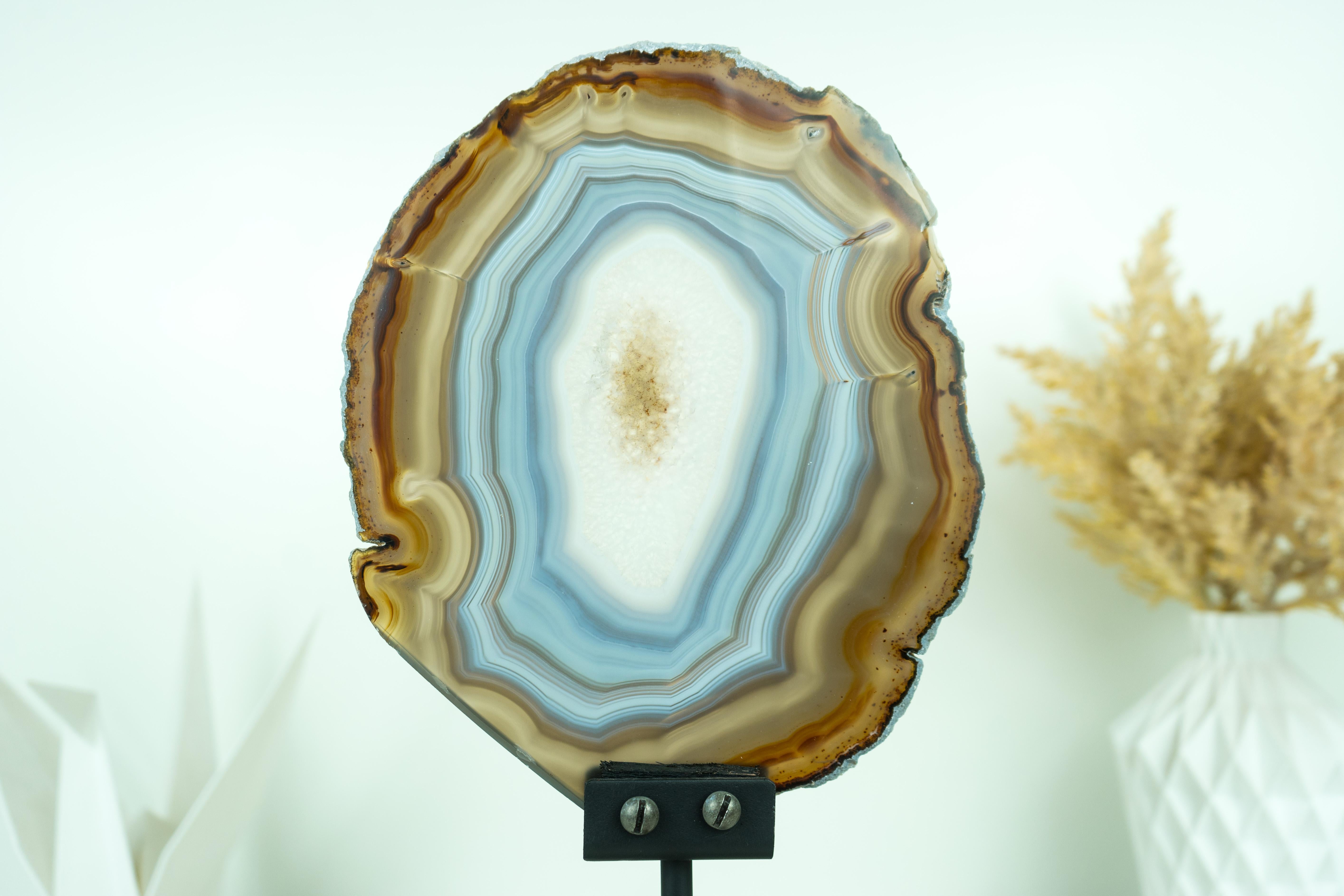 Blue and Amber Agate Slice, Double Sided with Iridescent Effect For Sale 10