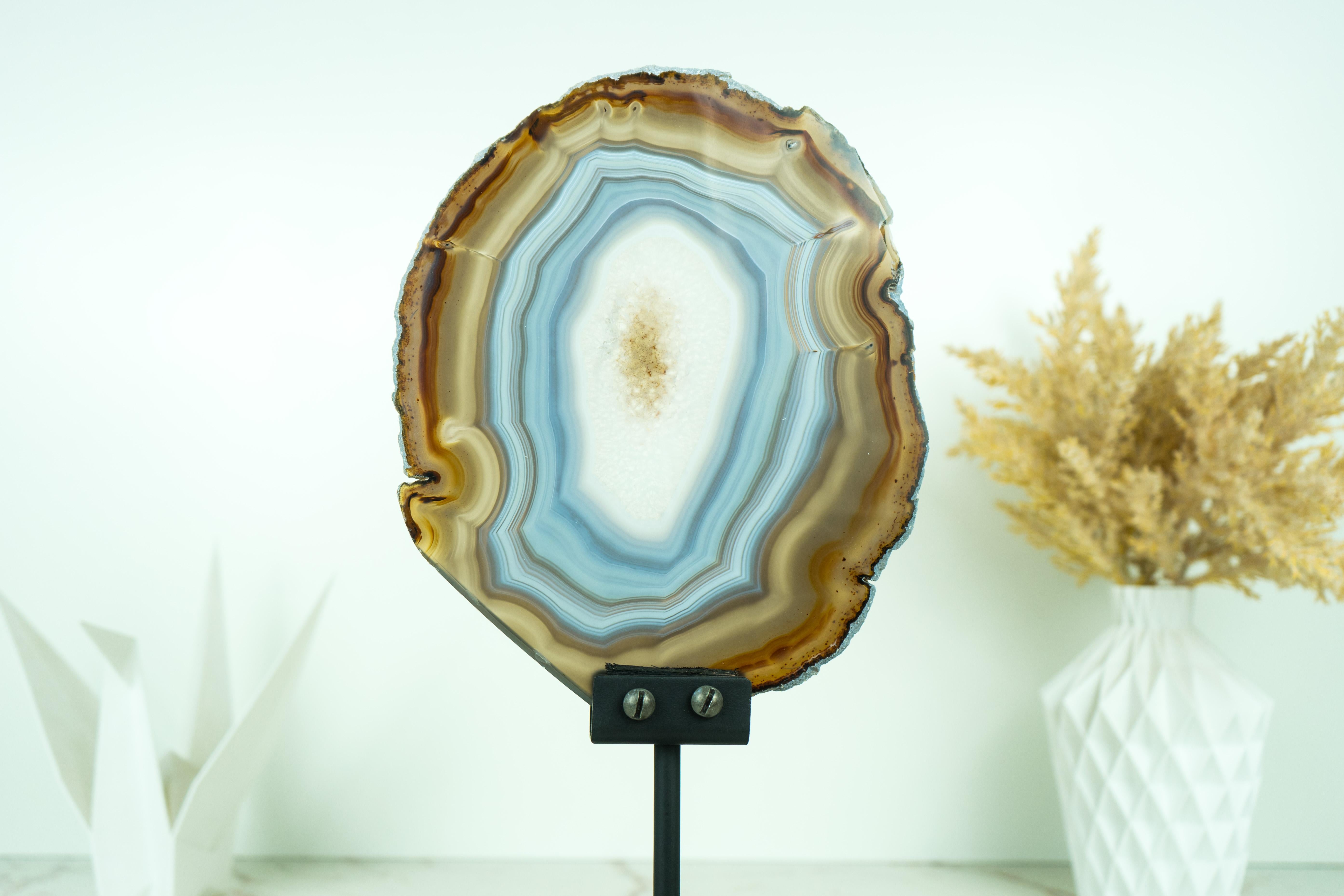 Blue and Amber Agate Slice, Double Sided with Iridescent Effect For Sale 11