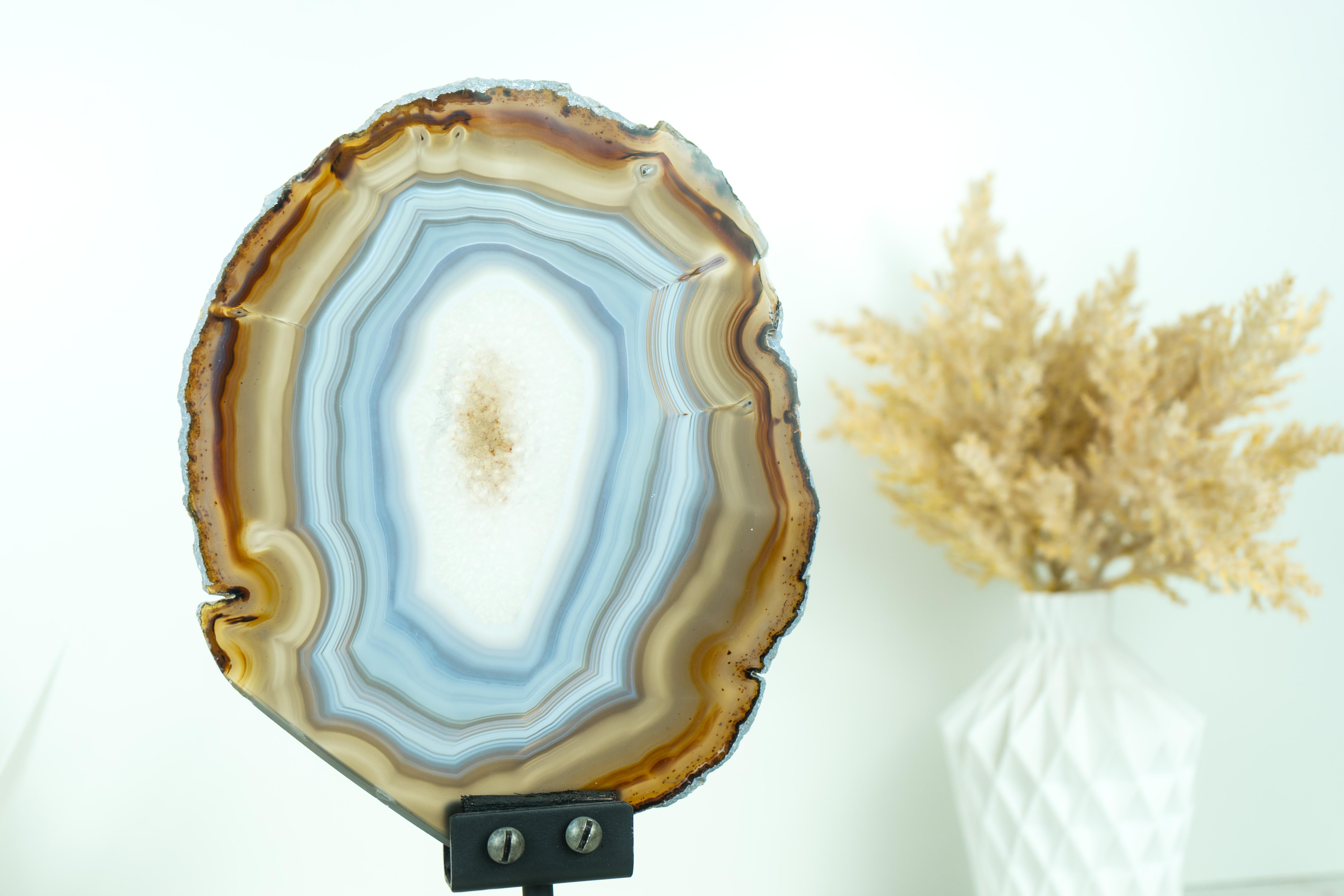 Blue and Amber Agate Slice, Double Sided with Iridescent Effect For Sale 12