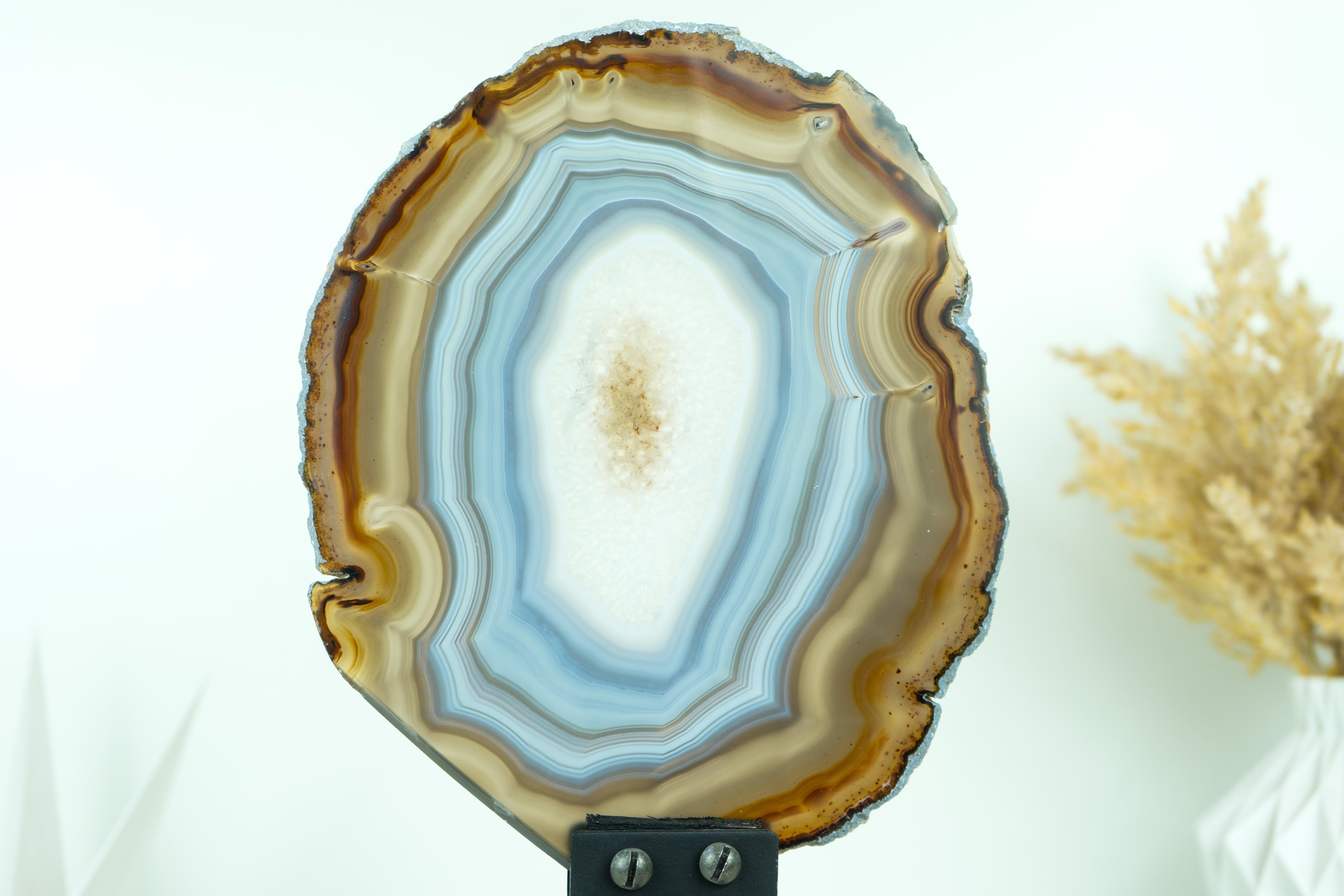 Blue and Amber Agate Slice, Double Sided with Iridescent Effect For Sale 13