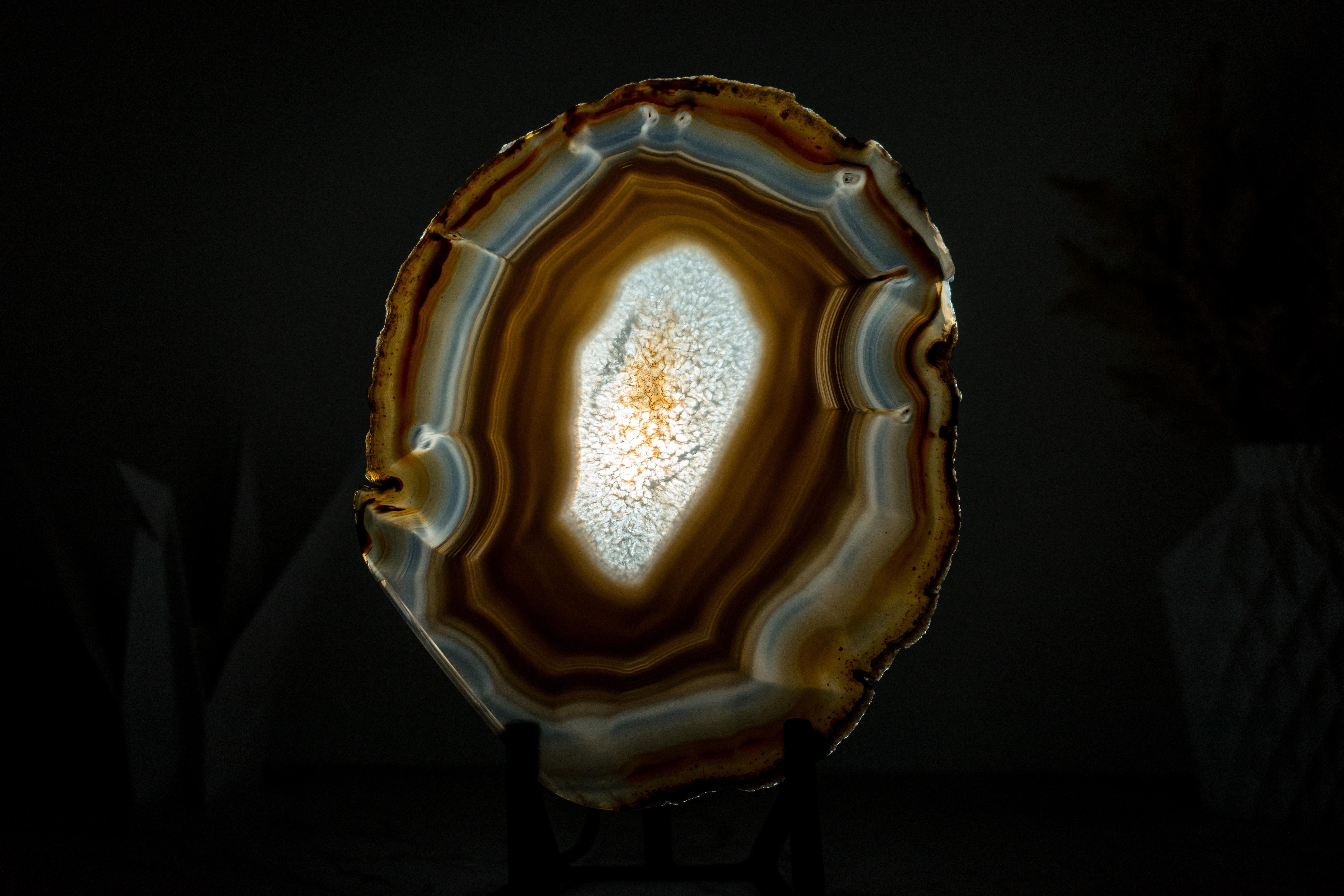 Blue and Amber Agate Slice, Double Sided with Iridescent Effect For Sale 2