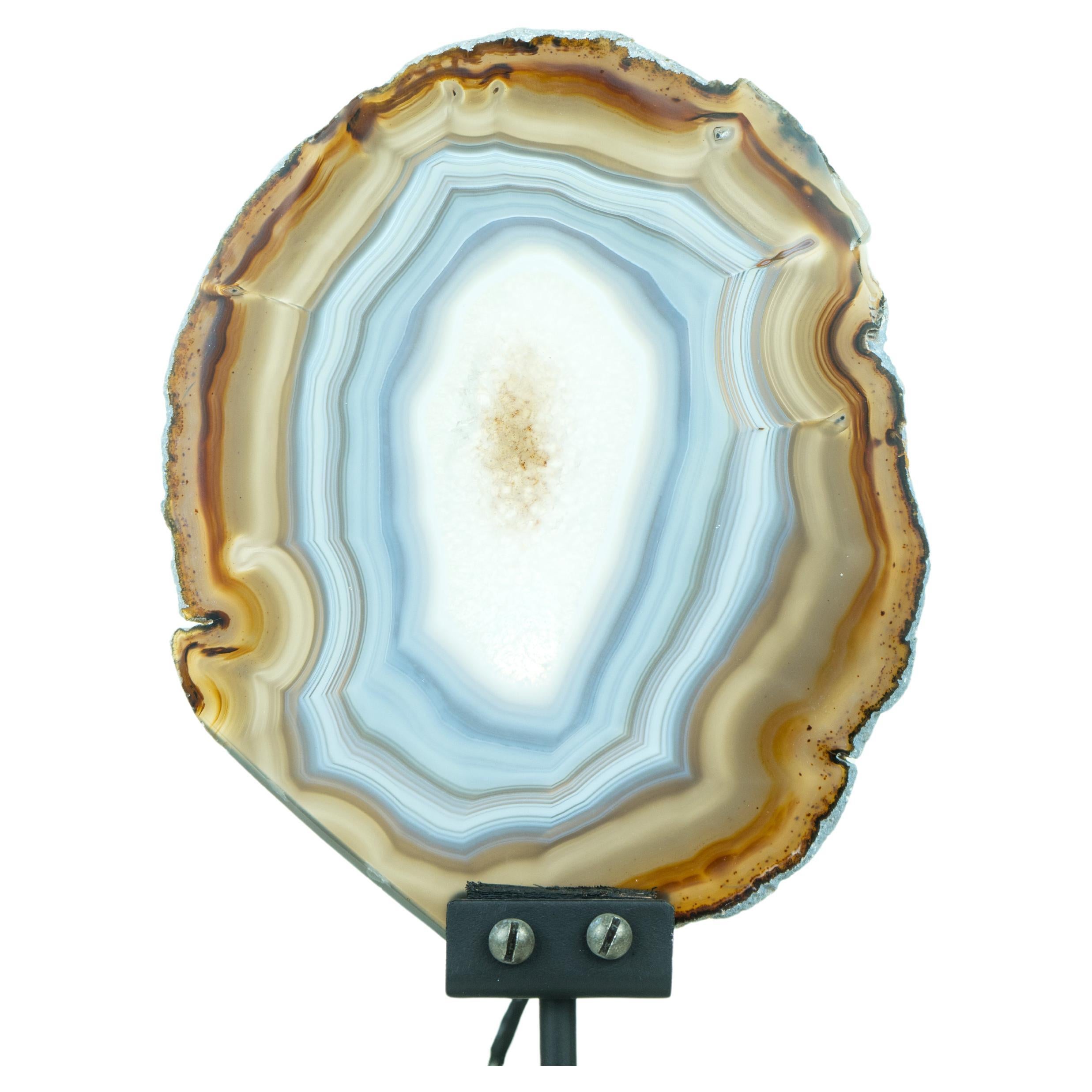 Blue and Amber Agate Slice, Double Sided with Iridescent Effect