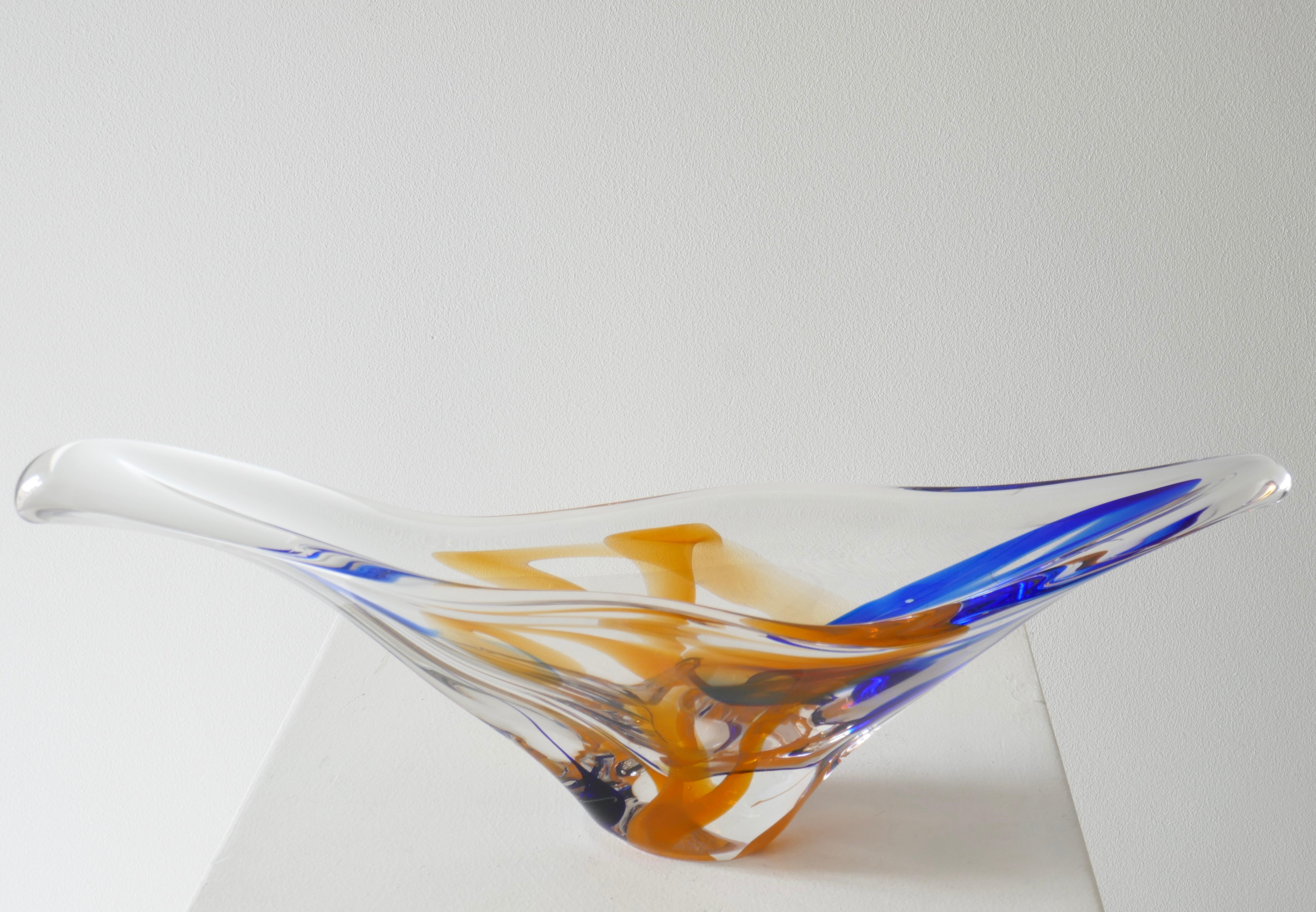 Blue and Amber Art Glass Centerpiece, 1970s In Good Condition In London, GB
