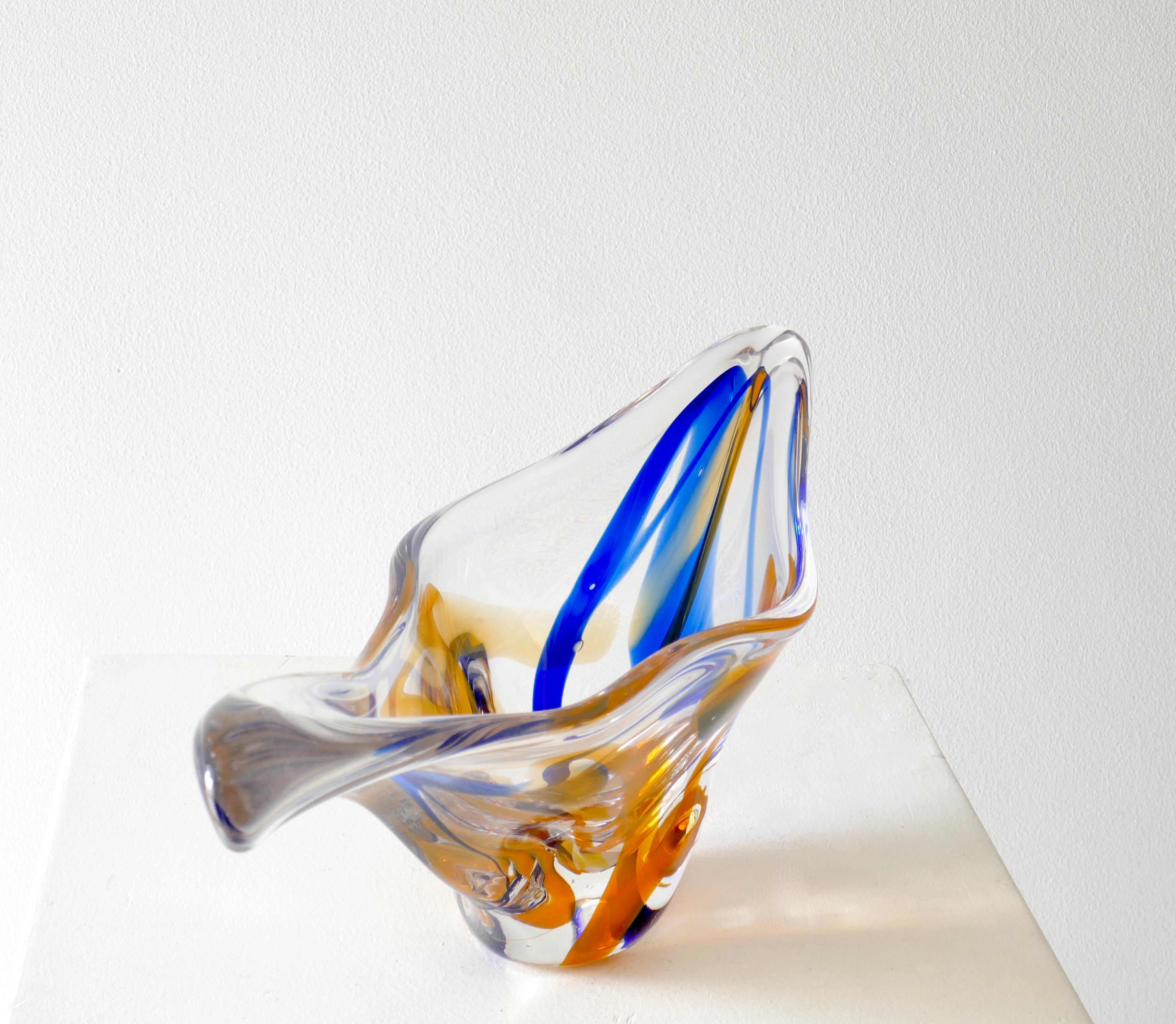 Late 20th Century Blue and Amber Art Glass Centerpiece, 1970s