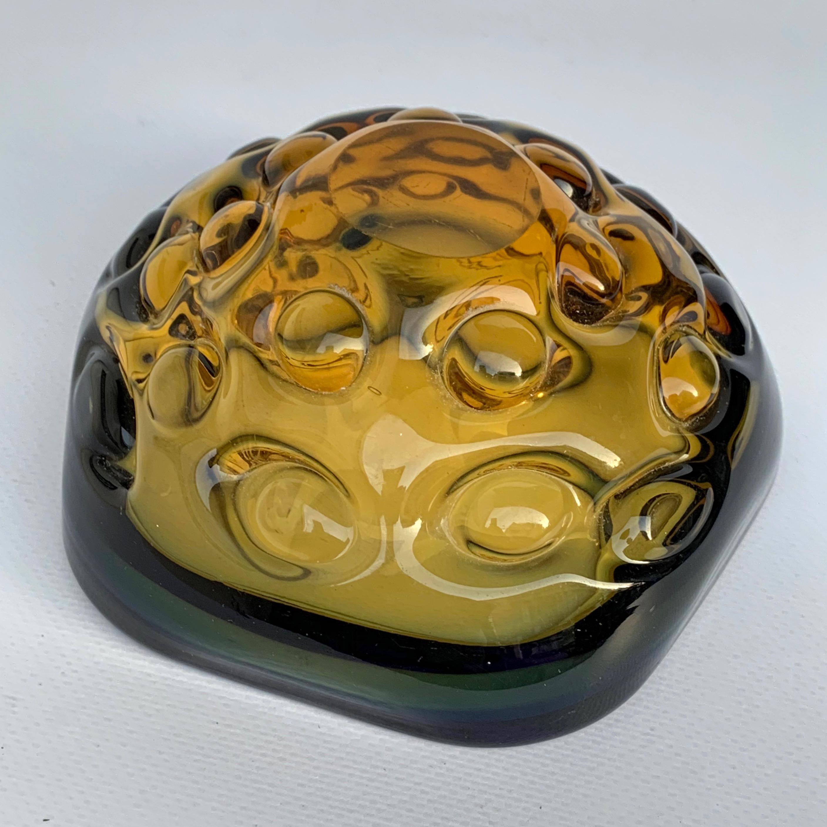 Blue and Amber Glass Bowl or Ashtray, Murano Glass Sculpture, Italy, 1960s 2