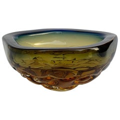 Blue and Amber Glass Bowl or Ashtray, Murano Glass Sculpture, Italy, 1960s