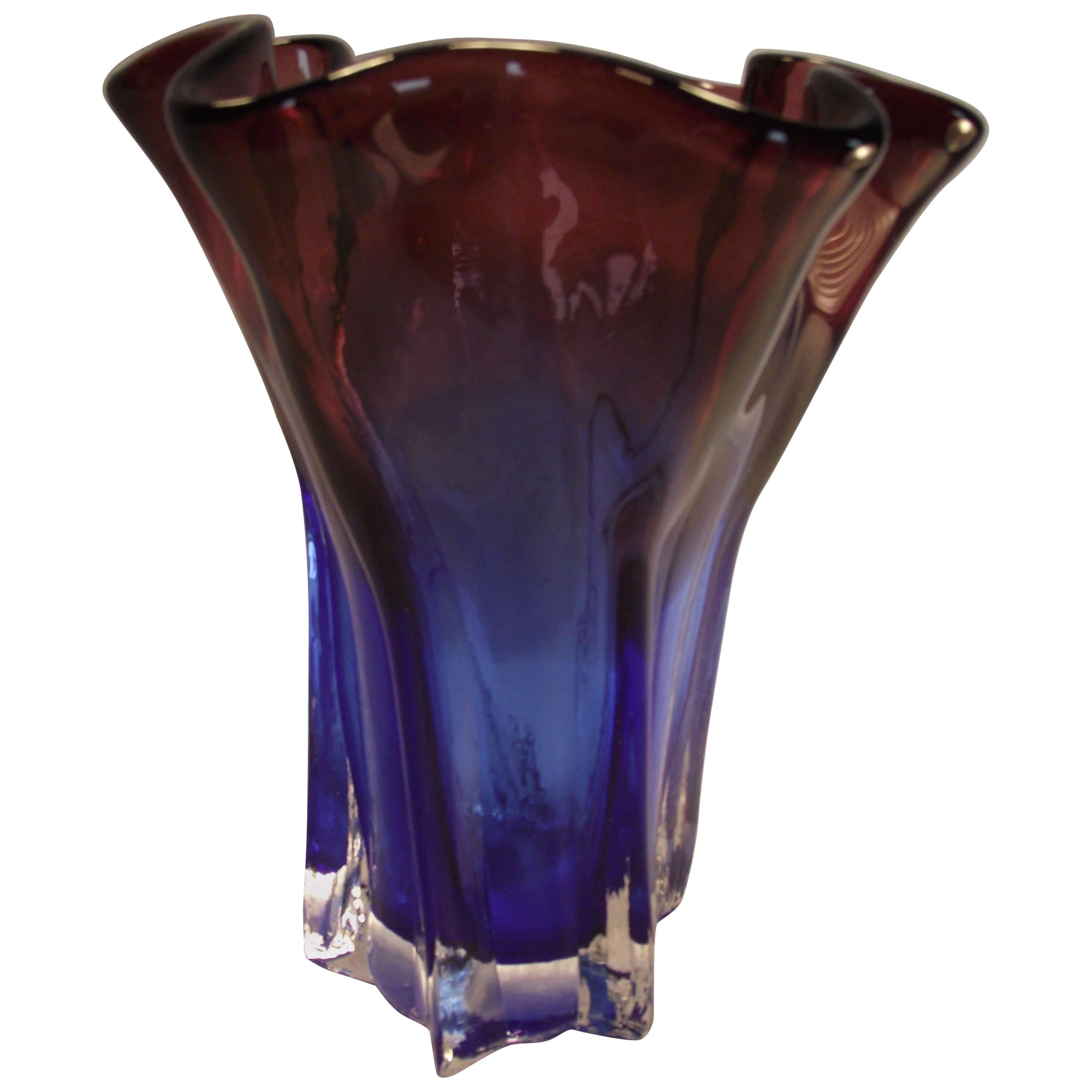 Blue and Amber Murano Art Glass Vase For Sale