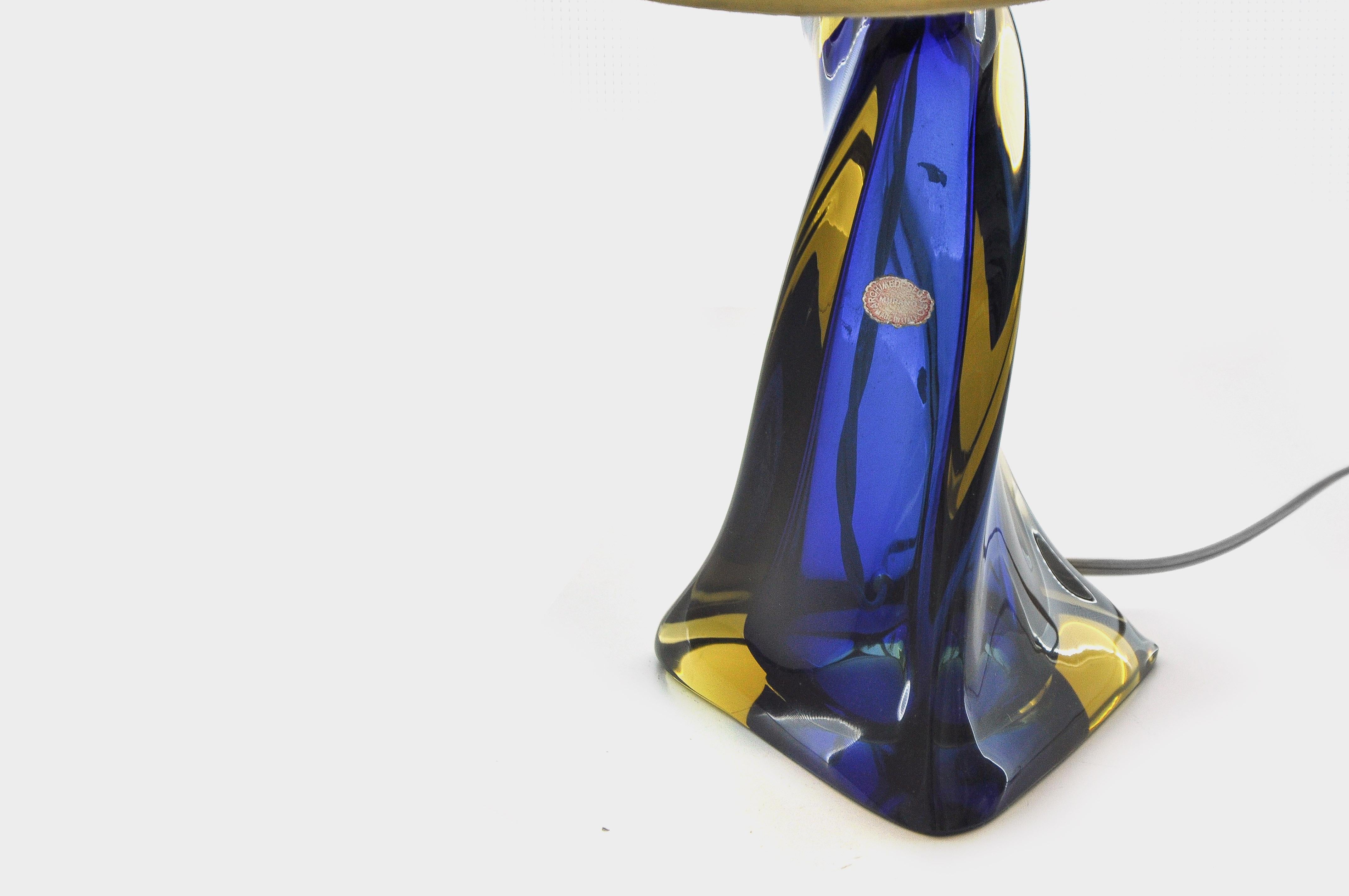 Mid-Century Modern Blue and Amber Murano Glass Tablelamp by Archimede Seguso for Seguso Vetri d`Art For Sale