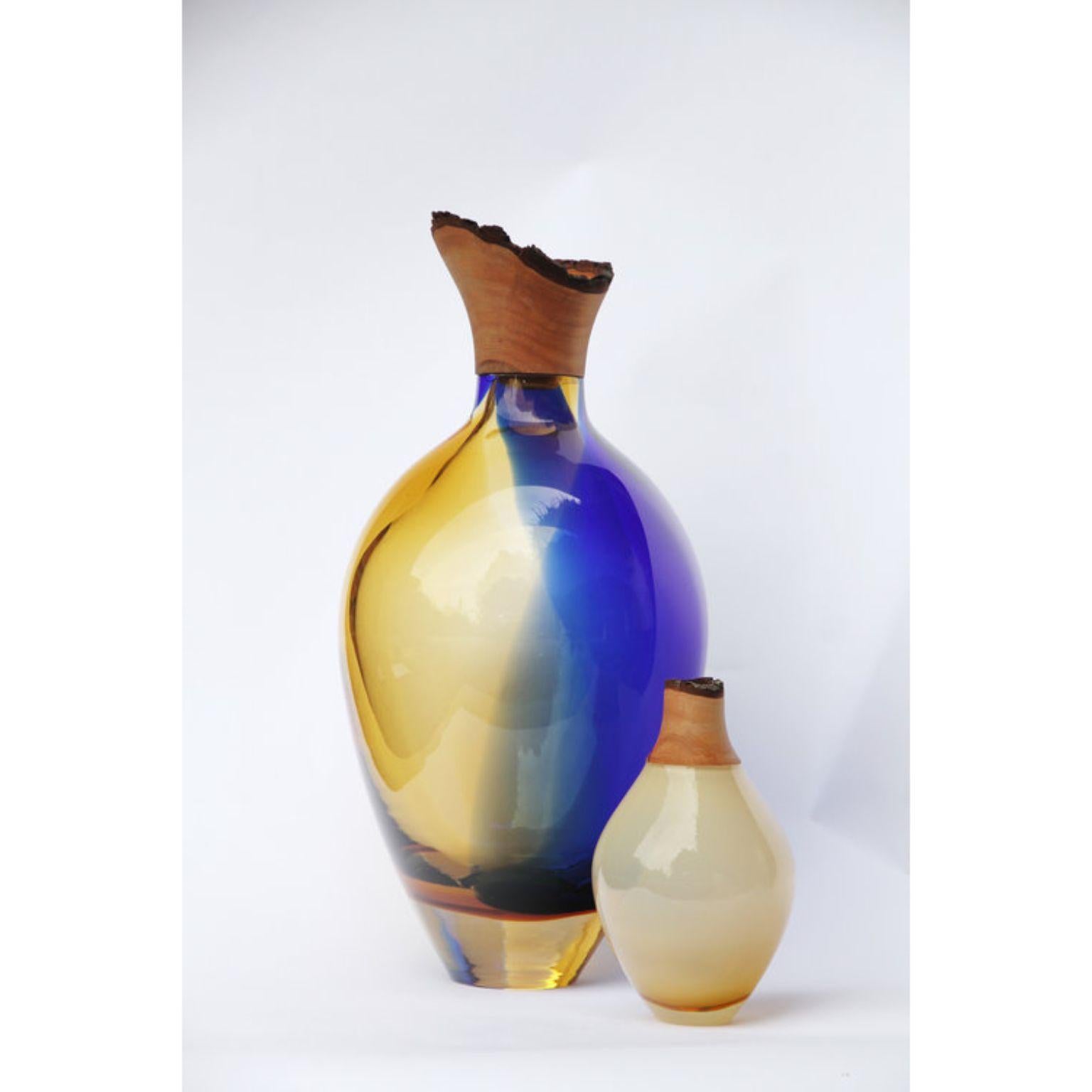 German Blue and Amber Sculpted Blown Glass Splash Stacking Vessel, Pia Wüstenberg For Sale