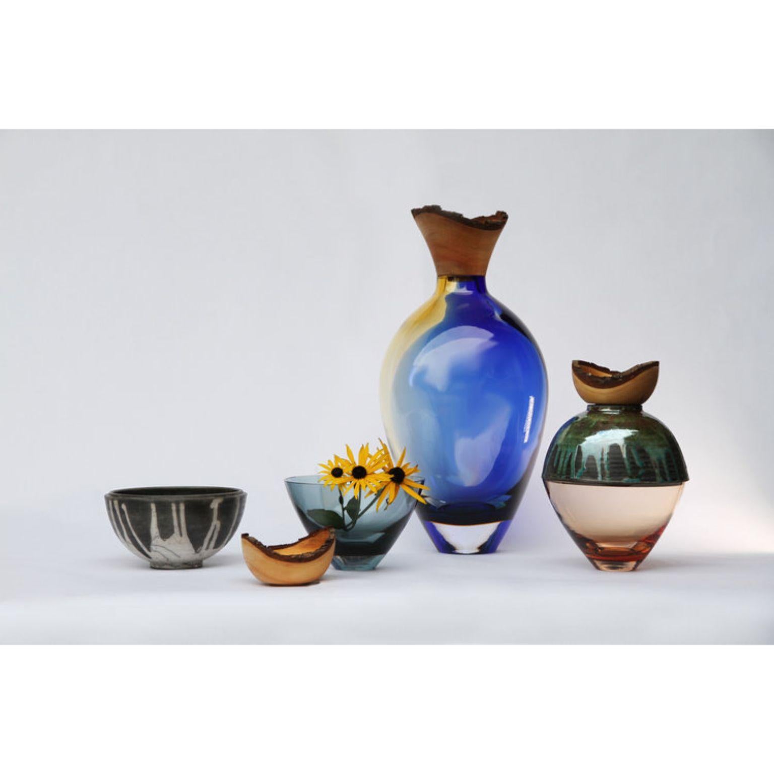 Contemporary Blue and Amber Sculpted Blown Glass, Pia Wüstenberg