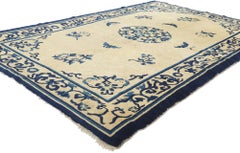 Blue and Beige Antique Chinese Peking Chinoiserie Rug