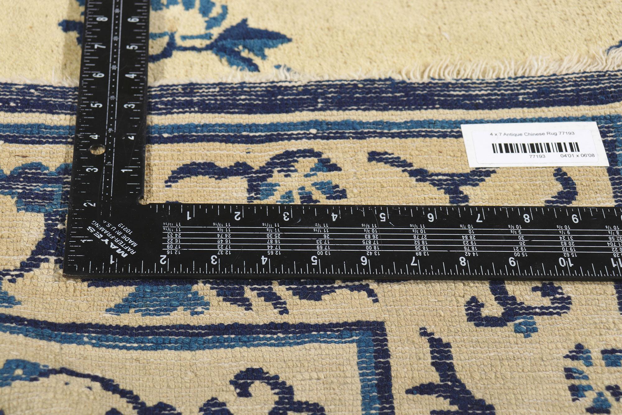 Blue and Beige Antique Chinese Peking Chinoiserie Rug In Good Condition For Sale In Dallas, TX