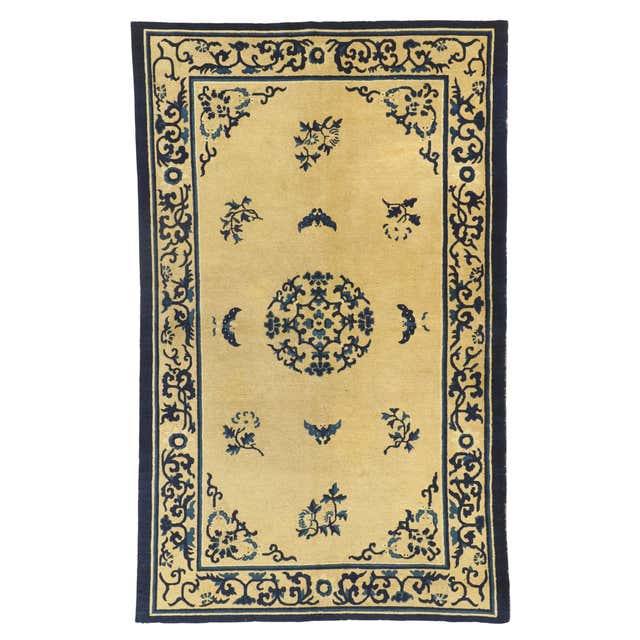 Blue and Cream Vintage Chinese Peking Indian Chinoiserie Rug, 05'11 x ...