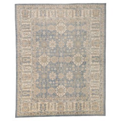 Blue and Beige Oushak Wool Rug 9'4''x11'9'' Circa 2020