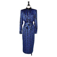 Blue and black abstract printed cocktail dress  Yves Saint Laurent Variation