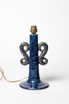 Blaue und schwarze Keramik-Tischlampe des 20. Jahrhunderts um 1940 24 cm